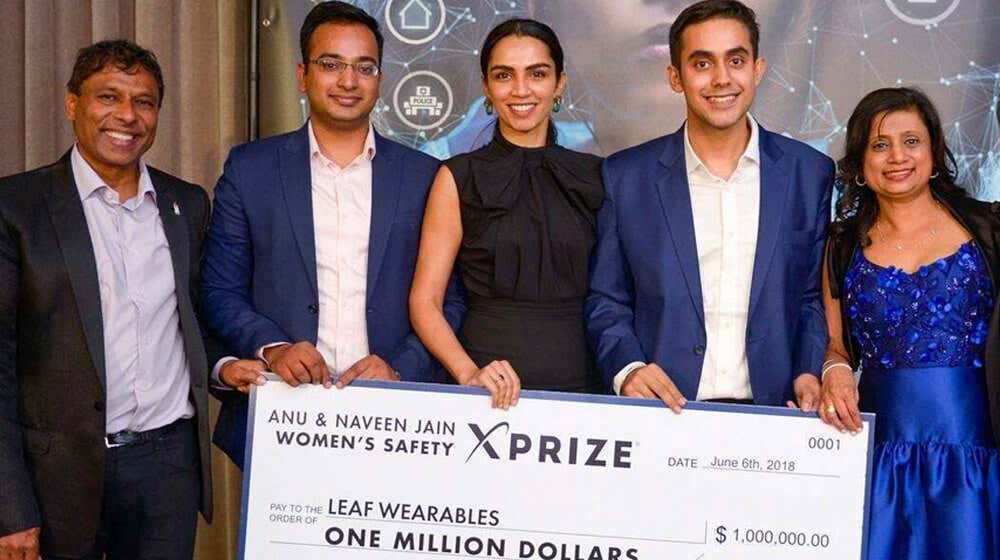 Anu and Naveen Jain announce Leaf Wearables as the grand prize winner in the $1M Women's Safety XPRIZE.