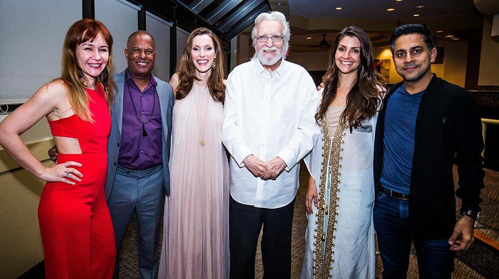 Neale Donald Walsch at Mindvalley event with Vishen Lakhiani, Kristina Mänd-Lakhiani, Emily Fletcher, Michael Beckwith