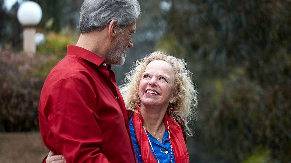 Donna & David looking into each other's eyes