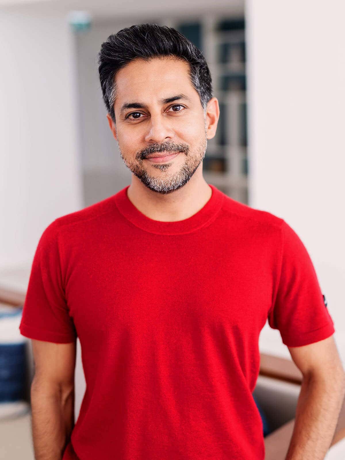 Vishen in a red shirt