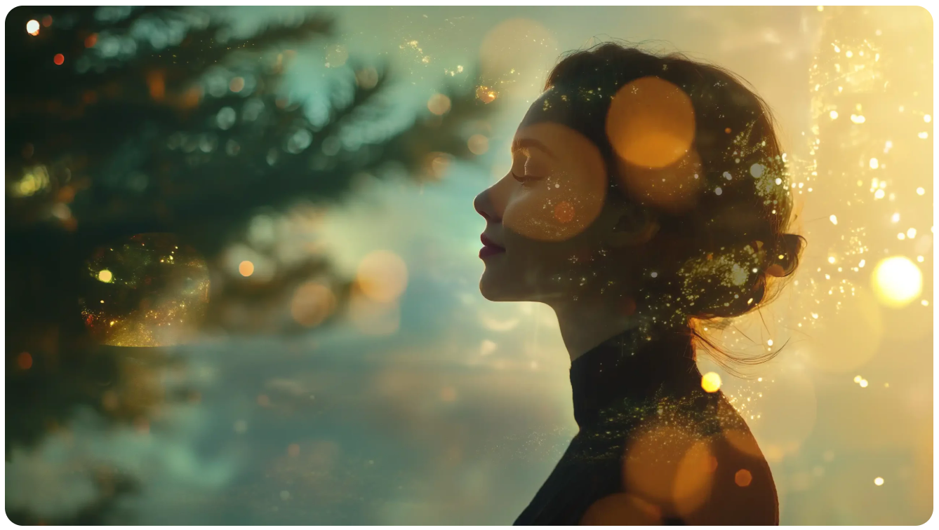 An AI-generated image of a woman in a Holiday setting