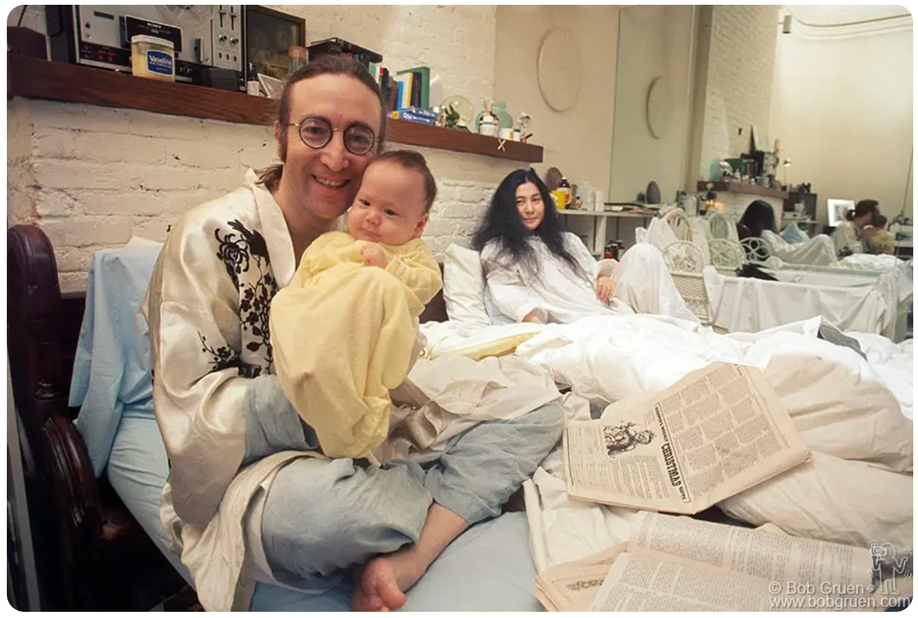 John Lennon and his baby boy Sean in 1975 photo by Bob Gruen