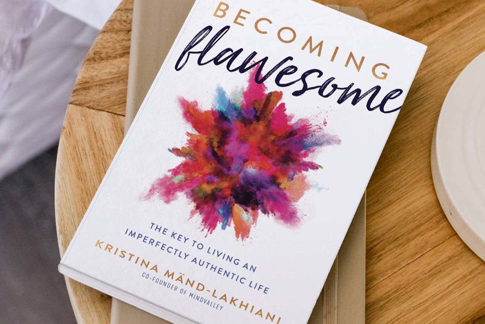 Flawesome book placed on a rounded wooden table