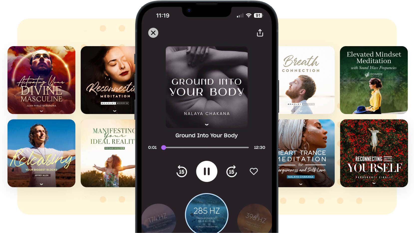 Mobile phone showing meditation program