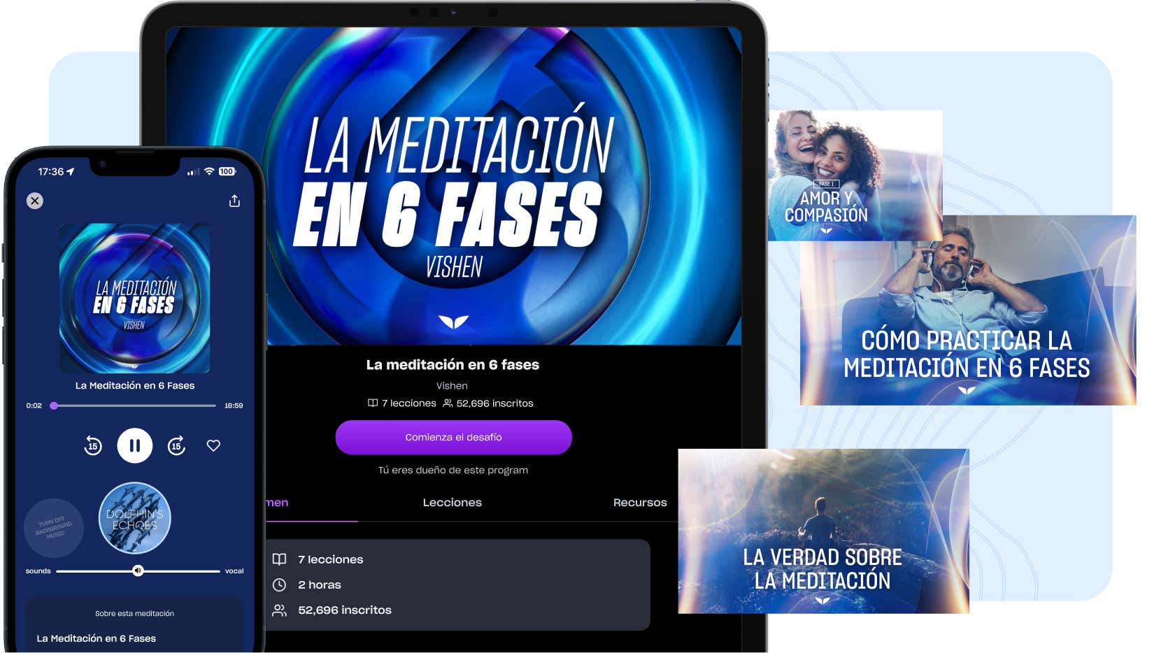 Mobile devices showing The 6 Phase Meditation program