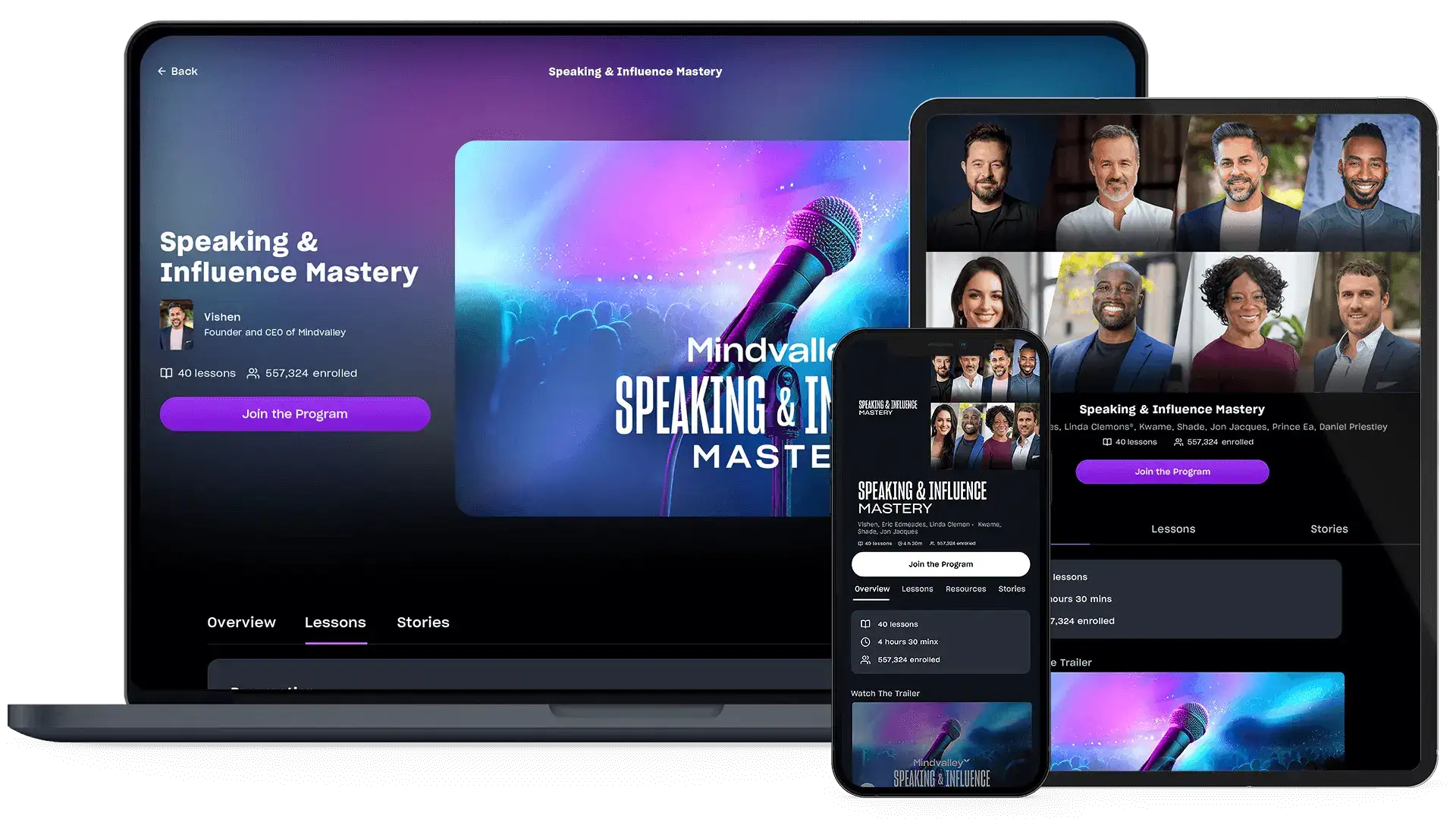 Mindvalley Speaking & Influence Mastery on multiple devices