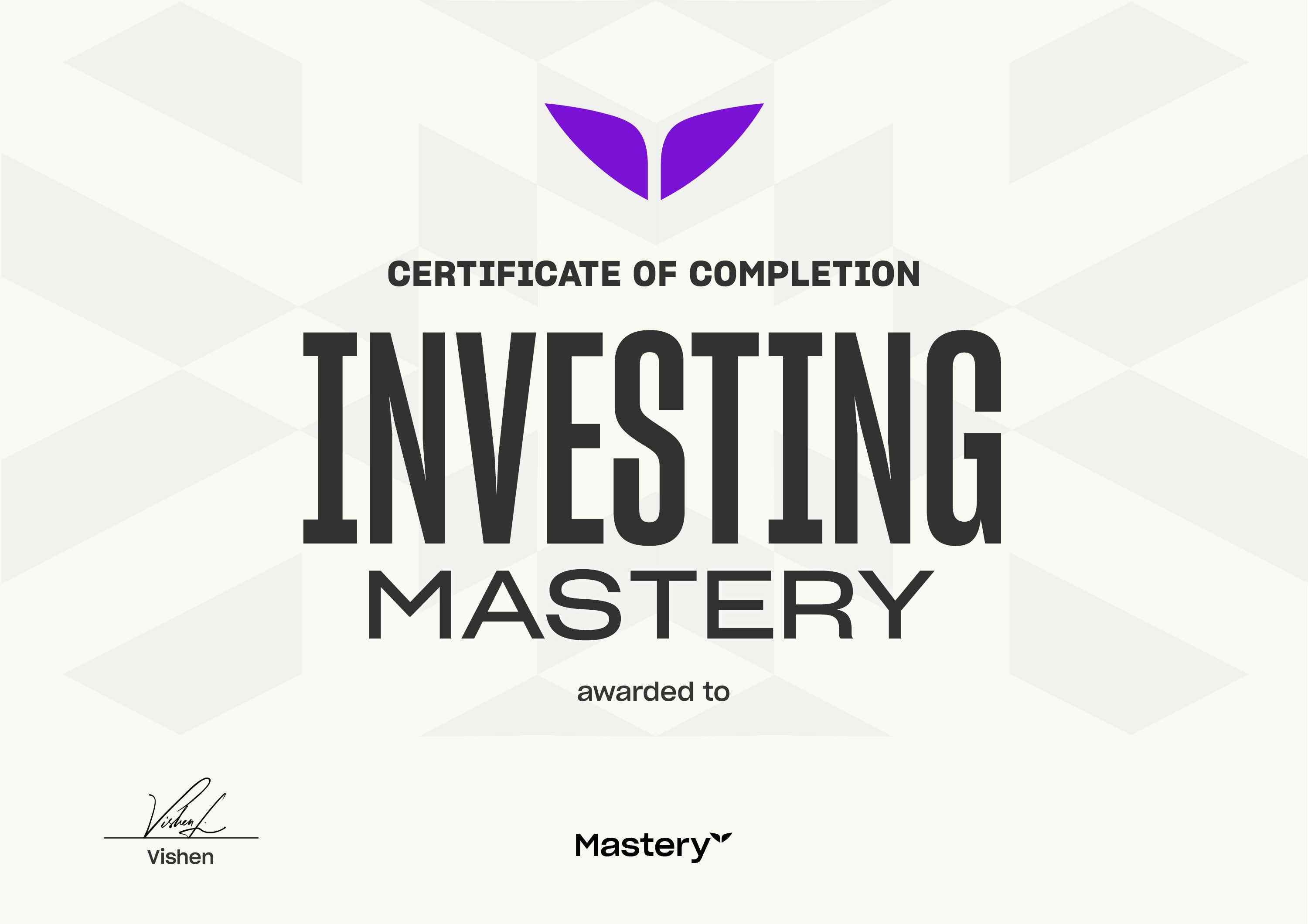 Certificate of completion for AI Mastery