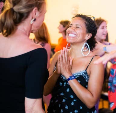 Portrait of A-Fest attendee smile happily