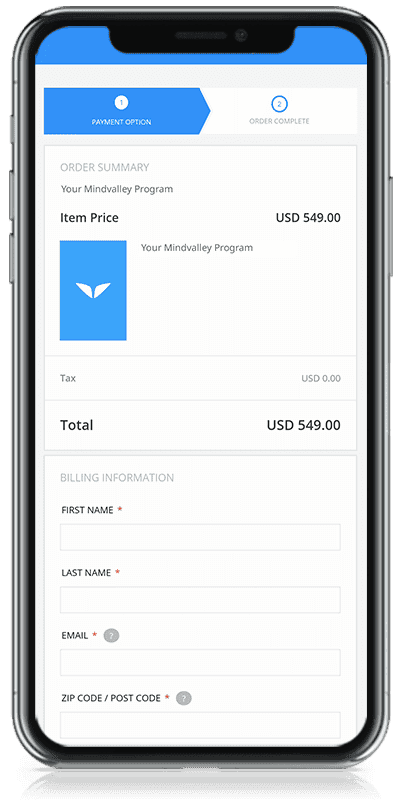 Mindvalley's Checkout Seite