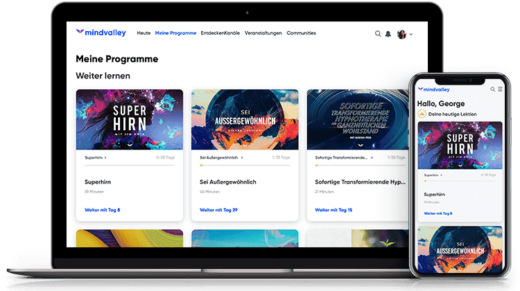 Mindvalleys Home Konto nach dem Login