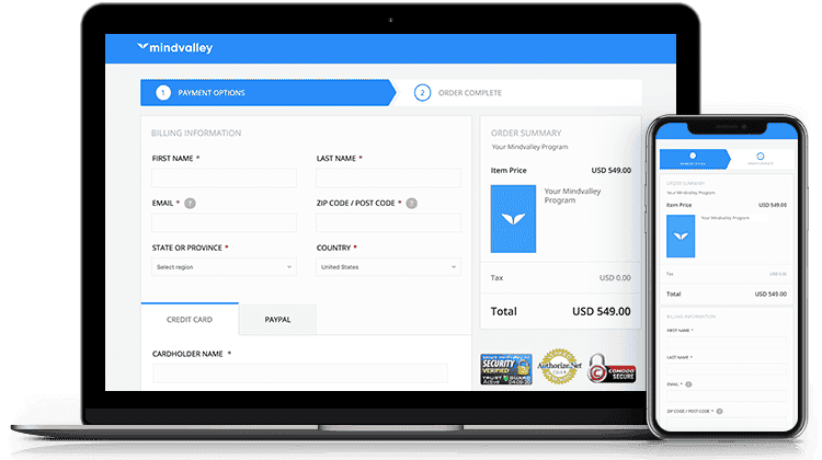 Mindvalleys Checkout-Seite