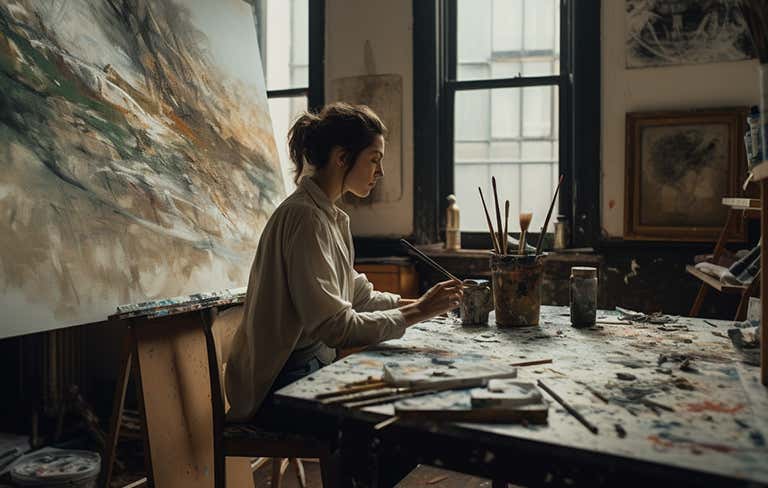 A woman making art