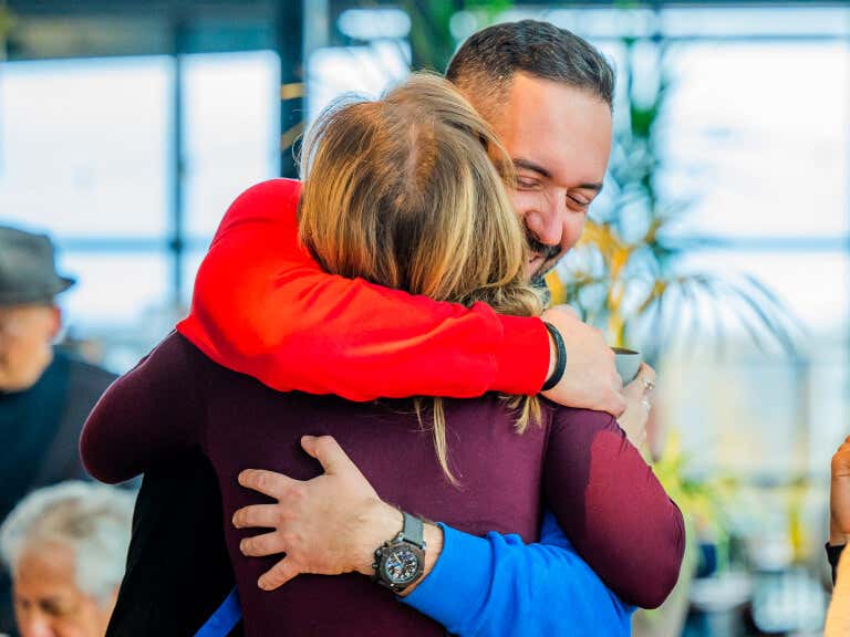 Tribe members giving hugs at Tallin meet up 2021