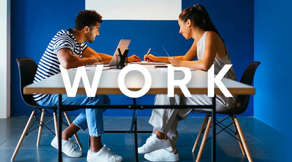 Category supporting visual for work (couple working together)