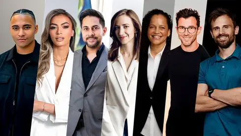 AI generated image of a lady working in front of a laptop, with flowers & fairy lights in the background